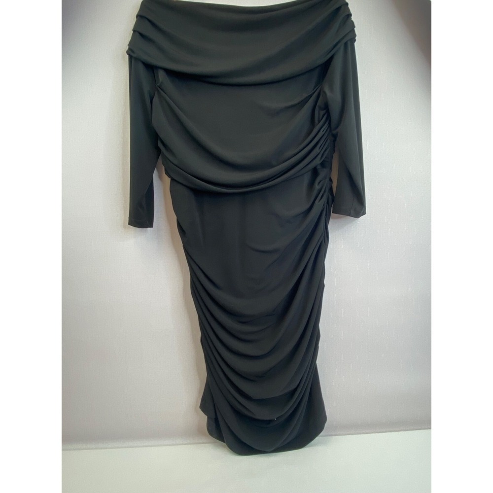 Muse Dress Womens 16 Black Ruched Off Shoulder Jersey Midi Cocktail Party - Picture 8 of 9